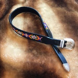 Beaded Vintage Western Leather Belt Size Small 28